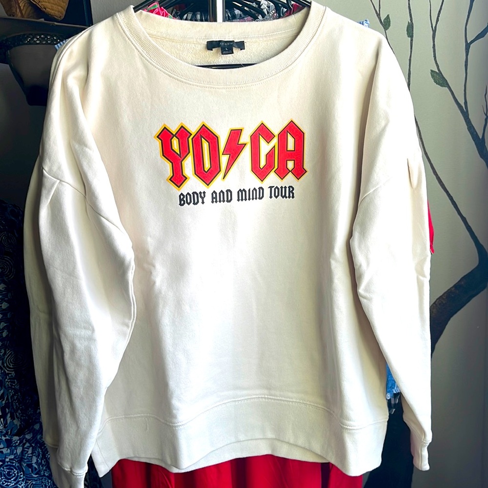 J CREW sweatshirt . with YOGA heat transfered label.